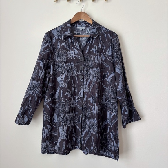 Habitat Floral Tunic Top Large Button Front Blue - Picture 1 of 9